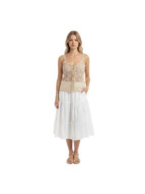 Eloise Women's Sleeveless Top L Vintage Y2K Coquette Fairycore Boho Lace Beige